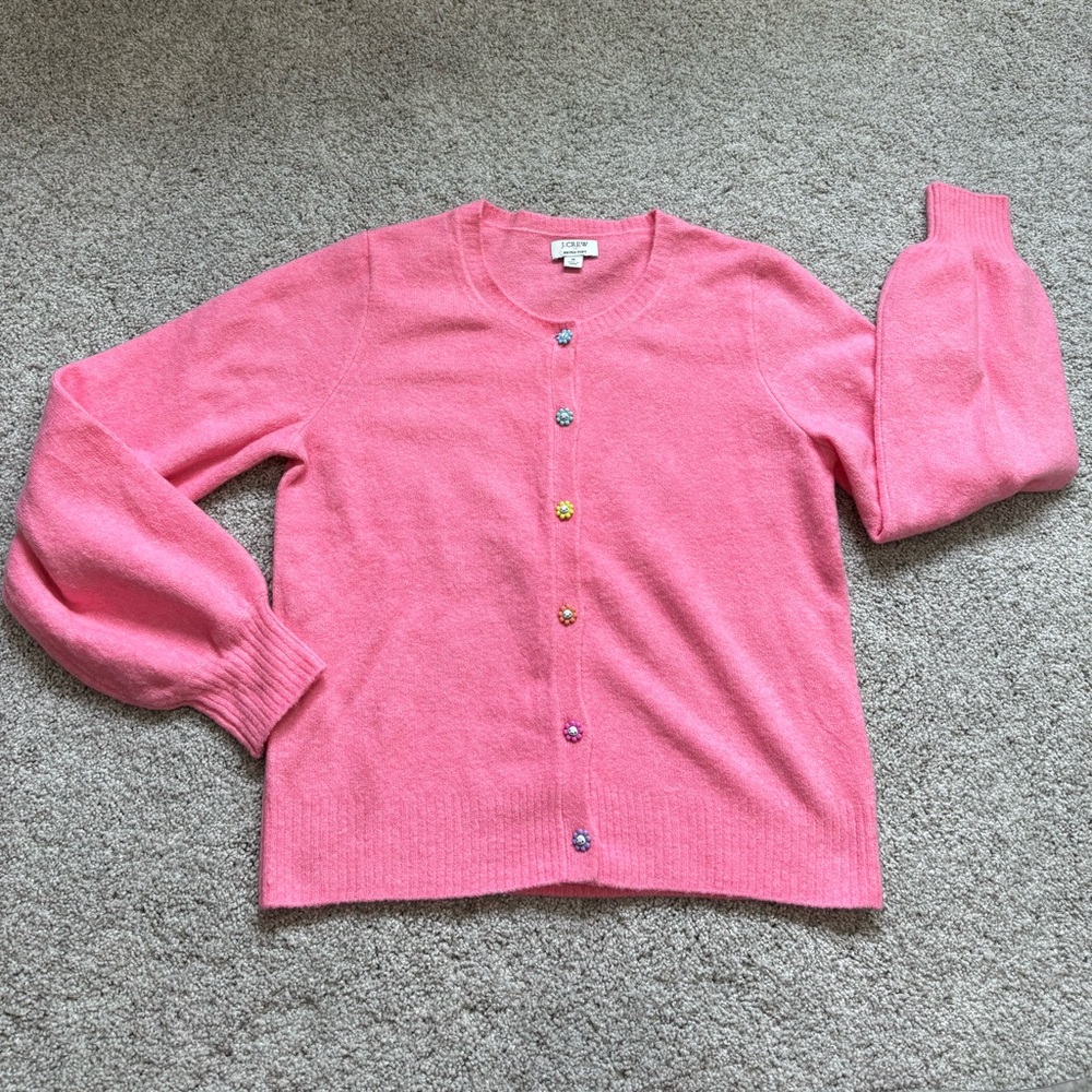 J Crew Extra Soft Cardigan Sweater Pink acrylic wool small